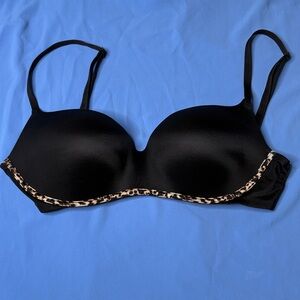 Victoria's Secret VS Balconette Push-up Black Leopard Print Trim T-shirt Bra 36C